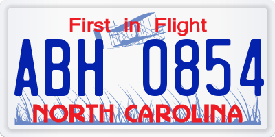 NC license plate ABH0854