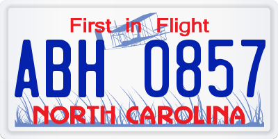 NC license plate ABH0857