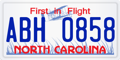 NC license plate ABH0858