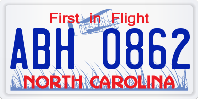 NC license plate ABH0862