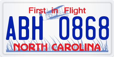 NC license plate ABH0868