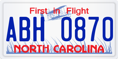 NC license plate ABH0870