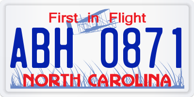 NC license plate ABH0871