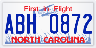NC license plate ABH0872