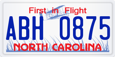 NC license plate ABH0875