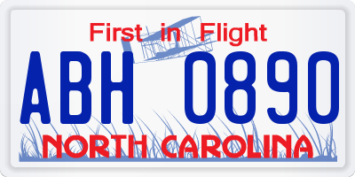 NC license plate ABH0890