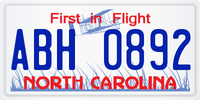 NC license plate ABH0892
