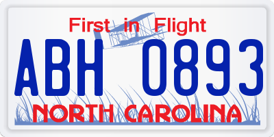 NC license plate ABH0893