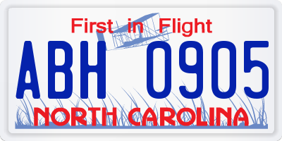 NC license plate ABH0905