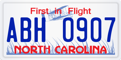 NC license plate ABH0907