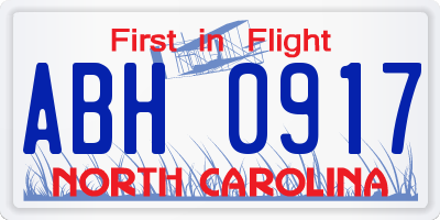 NC license plate ABH0917