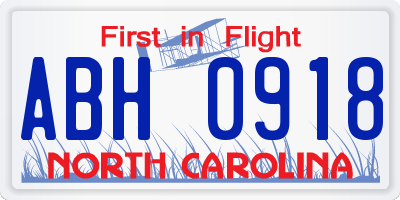 NC license plate ABH0918