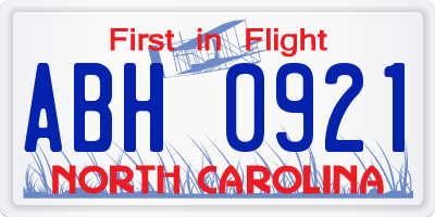NC license plate ABH0921