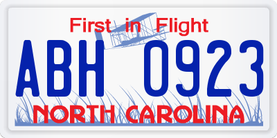 NC license plate ABH0923