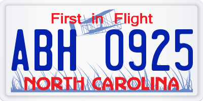 NC license plate ABH0925