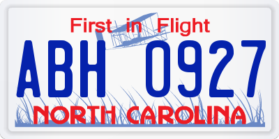 NC license plate ABH0927