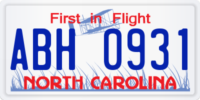 NC license plate ABH0931