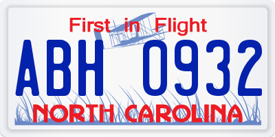 NC license plate ABH0932