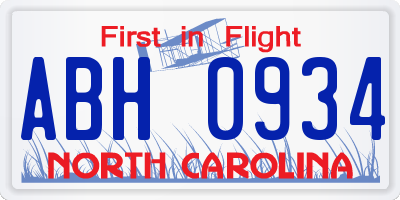 NC license plate ABH0934