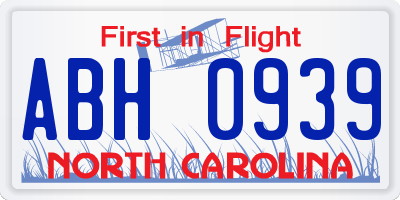 NC license plate ABH0939