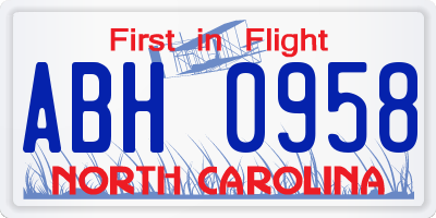 NC license plate ABH0958