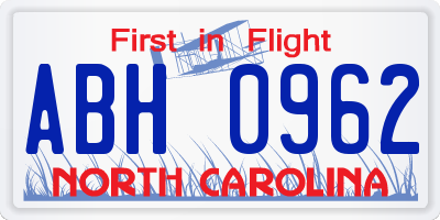 NC license plate ABH0962