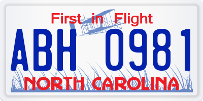 NC license plate ABH0981