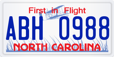 NC license plate ABH0988
