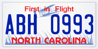 NC license plate ABH0993
