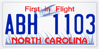 NC license plate ABH1103