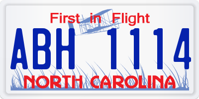 NC license plate ABH1114
