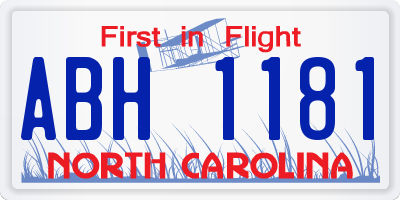 NC license plate ABH1181