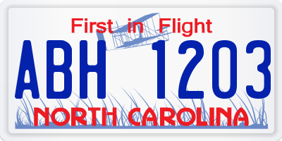 NC license plate ABH1203