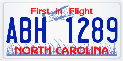 NC license plate ABH1289