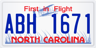 NC license plate ABH1671