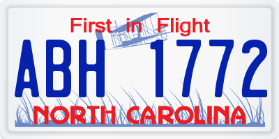 NC license plate ABH1772