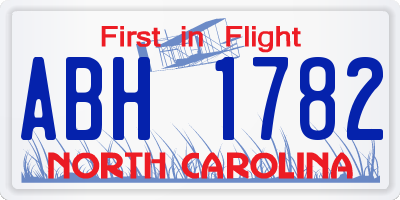 NC license plate ABH1782