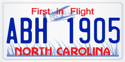NC license plate ABH1905