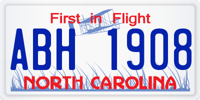 NC license plate ABH1908