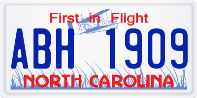 NC license plate ABH1909
