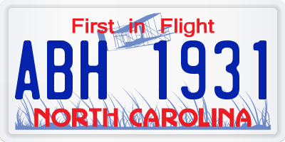 NC license plate ABH1931
