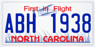 NC license plate ABH1938