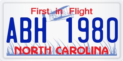 NC license plate ABH1980