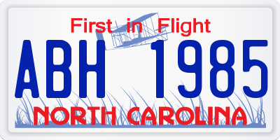 NC license plate ABH1985
