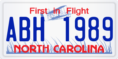 NC license plate ABH1989
