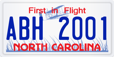 NC license plate ABH2001