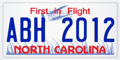 NC license plate ABH2012