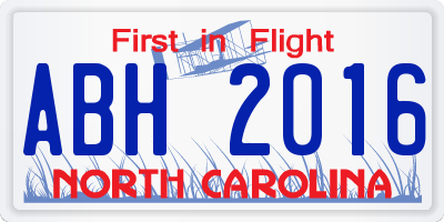 NC license plate ABH2016