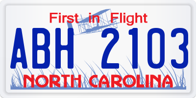 NC license plate ABH2103
