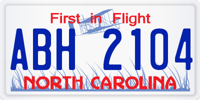 NC license plate ABH2104